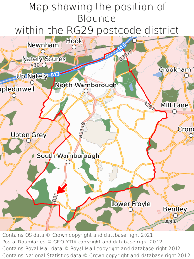 Map showing location of Blounce within RG29