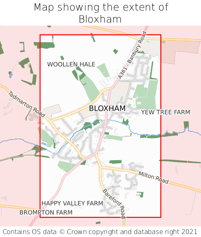Map showing extent of Bloxham as bounding box