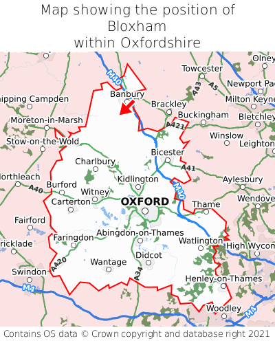 Map showing location of Bloxham within Oxfordshire