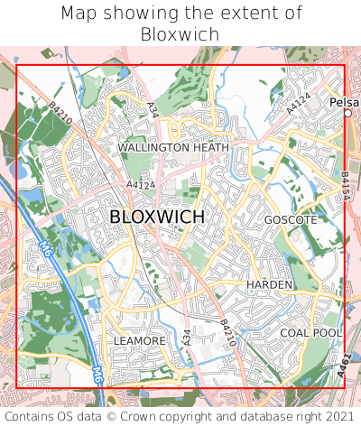 Map showing extent of Bloxwich as bounding box