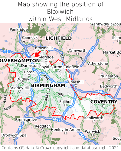 Map showing location of Bloxwich within West Midlands