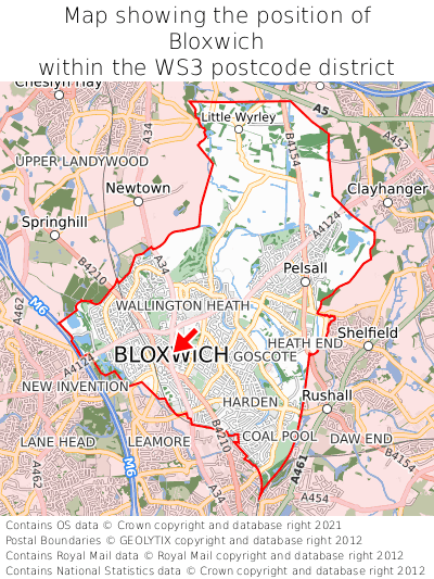 Map showing location of Bloxwich within WS3