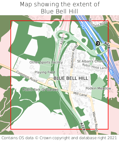 Map showing extent of Blue Bell Hill as bounding box