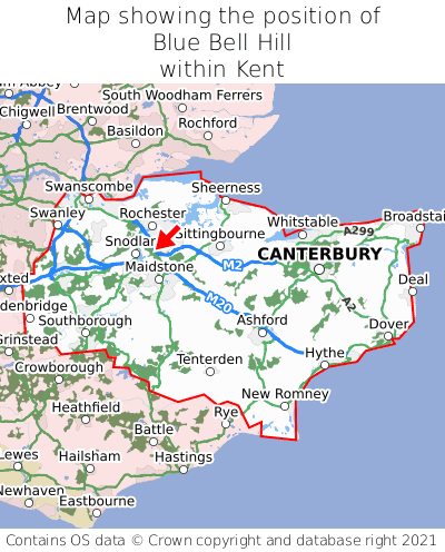 Map showing location of Blue Bell Hill within Kent