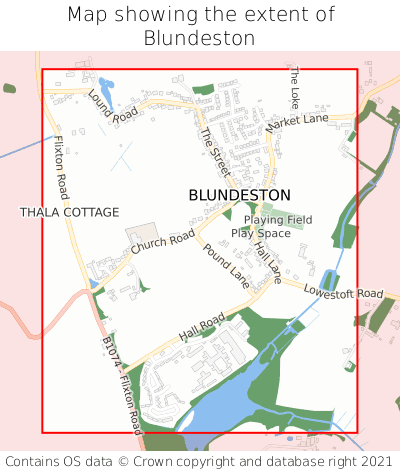 Map showing extent of Blundeston as bounding box