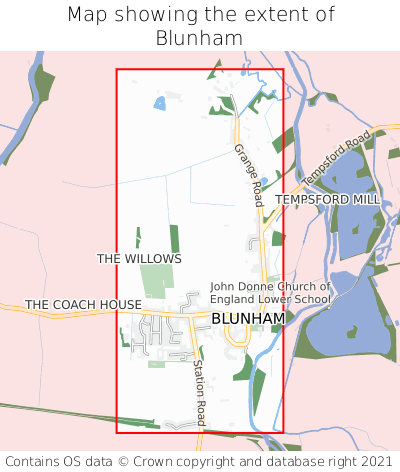 Map showing extent of Blunham as bounding box