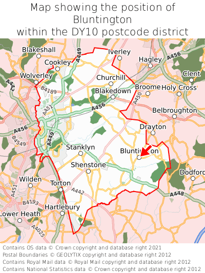 Map showing location of Bluntington within DY10