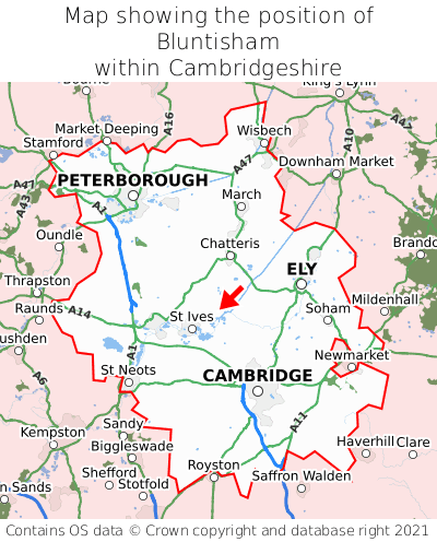 Map showing location of Bluntisham within Cambridgeshire