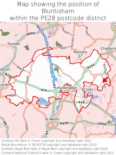 Map showing location of Bluntisham within PE28