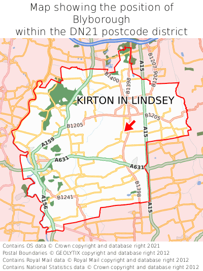 Map showing location of Blyborough within DN21
