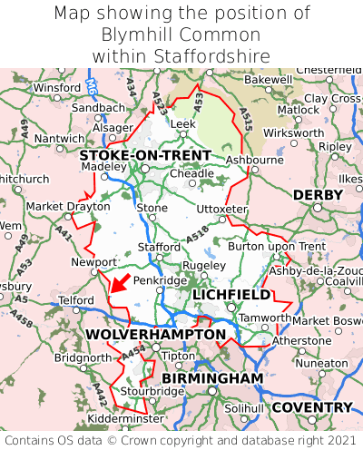 Map showing location of Blymhill Common within Staffordshire
