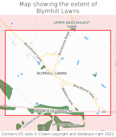 Map showing extent of Blymhill Lawns as bounding box