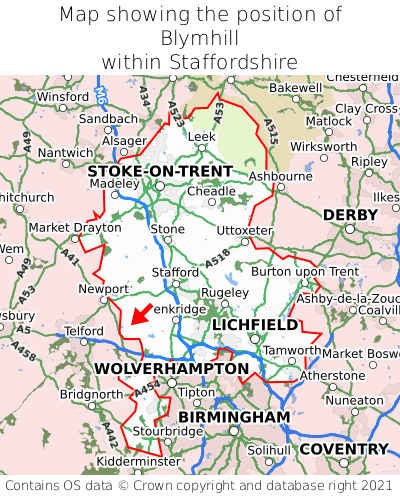 Map showing location of Blymhill within Staffordshire