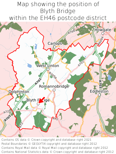 Map showing location of Blyth Bridge within EH46