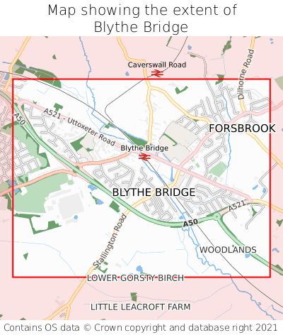 Map showing extent of Blythe Bridge as bounding box