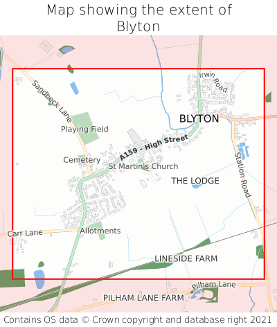 Map showing extent of Blyton as bounding box