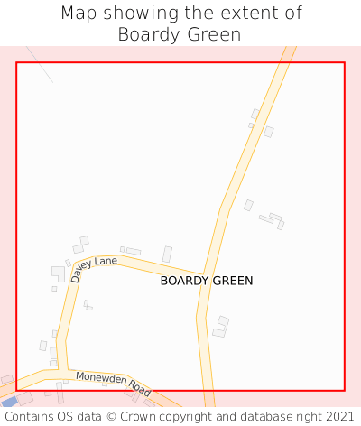Map showing extent of Boardy Green as bounding box