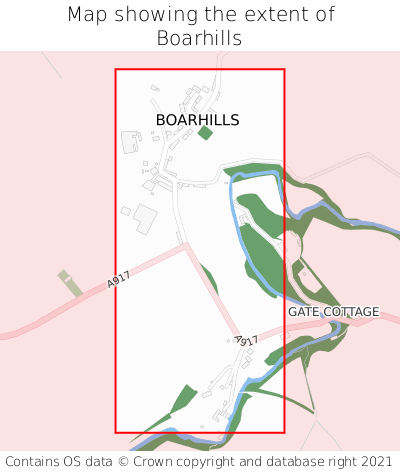 Map showing extent of Boarhills as bounding box