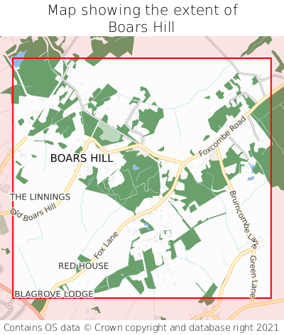 Map showing extent of Boars Hill as bounding box