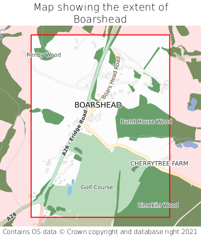Map showing extent of Boarshead as bounding box