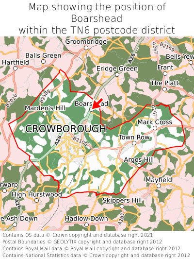 Map showing location of Boarshead within TN6
