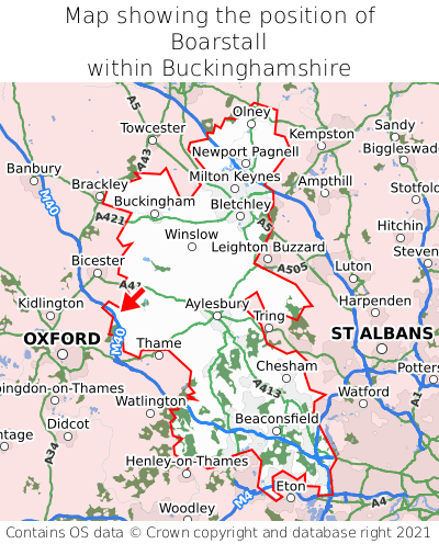Map showing location of Boarstall within Buckinghamshire