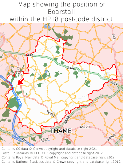 Map showing location of Boarstall within HP18