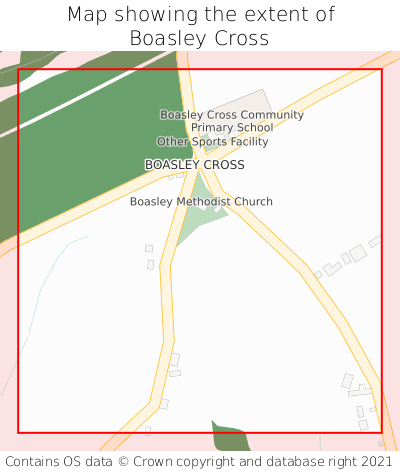 Map showing extent of Boasley Cross as bounding box