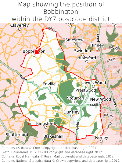 Map showing location of Bobbington within DY7