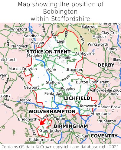 Map showing location of Bobbington within Staffordshire