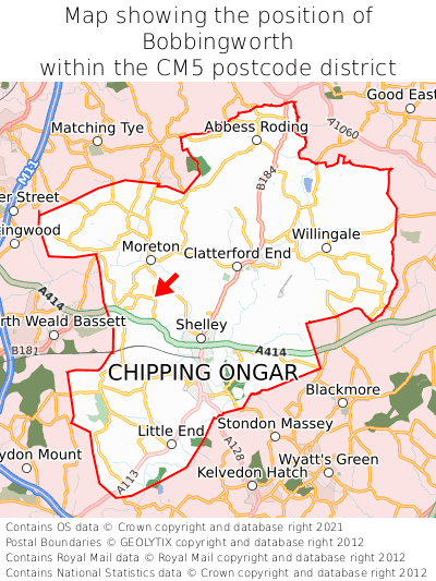 Map showing location of Bobbingworth within CM5