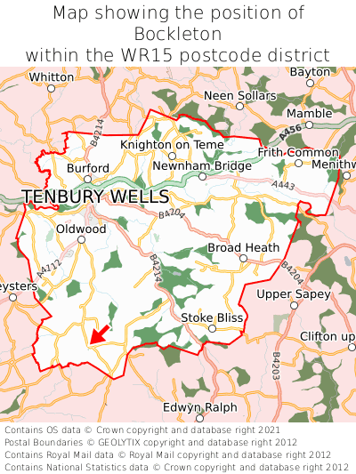 Map showing location of Bockleton within WR15