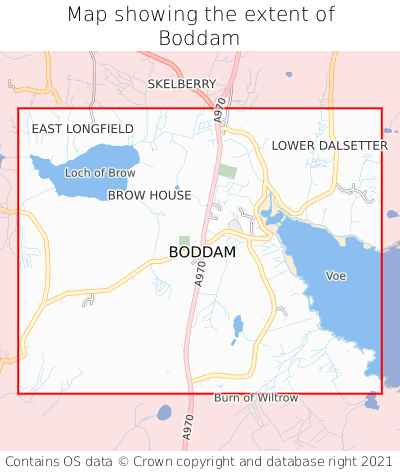 Map showing extent of Boddam as bounding box