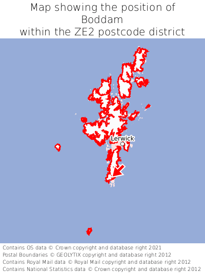 Map showing location of Boddam within ZE2