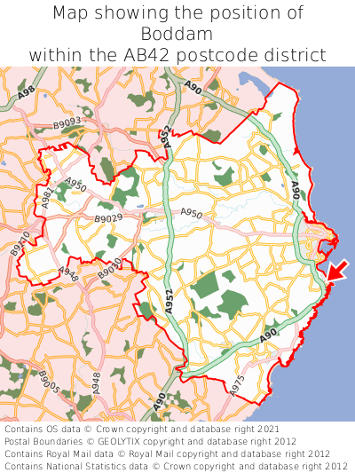 Map showing location of Boddam within AB42