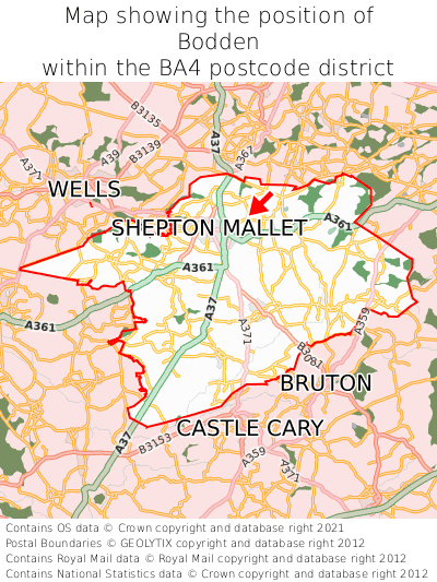 Map showing location of Bodden within BA4