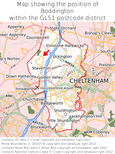 Map showing location of Boddington within GL51