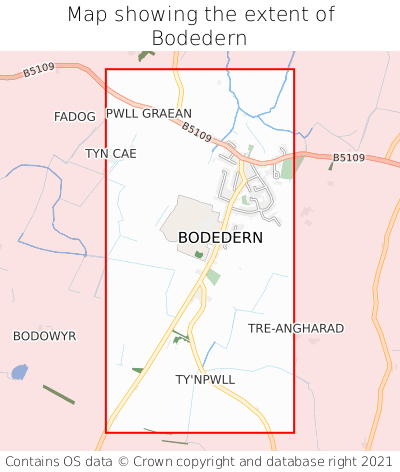 Map showing extent of Bodedern as bounding box