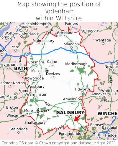 Map showing location of Bodenham within Wiltshire