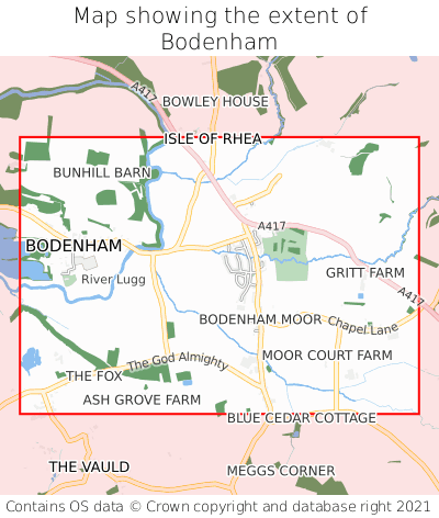 Map showing extent of Bodenham as bounding box