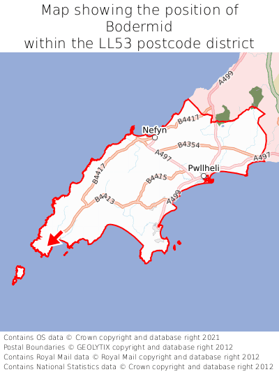 Map showing location of Bodermid within LL53