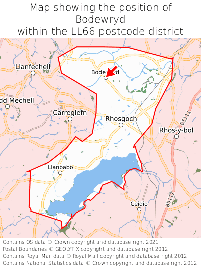Map showing location of Bodewryd within LL66