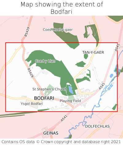 Map showing extent of Bodfari as bounding box