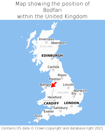 Map showing location of Bodfari within the UK