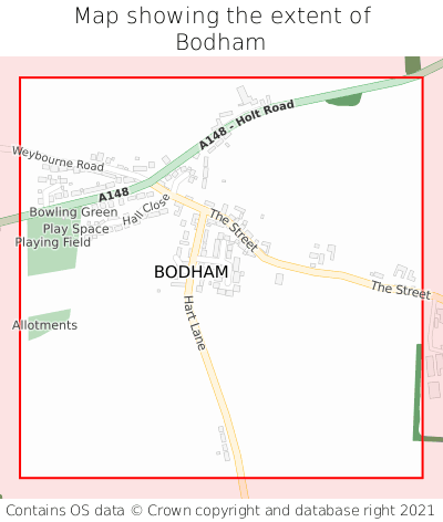 Map showing extent of Bodham as bounding box