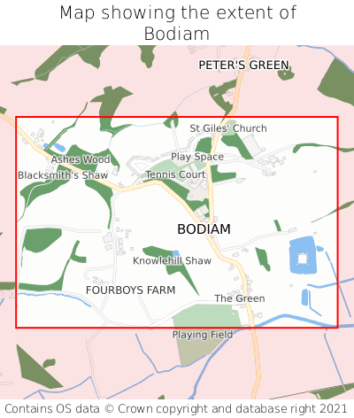 Map showing extent of Bodiam as bounding box