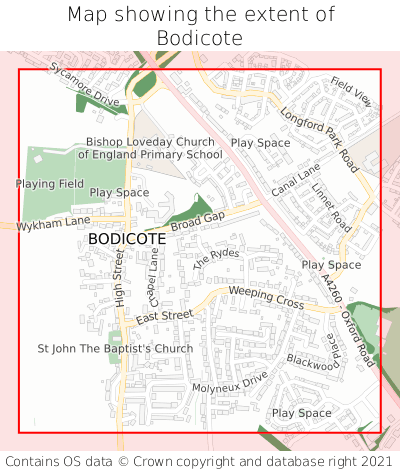 Map showing extent of Bodicote as bounding box