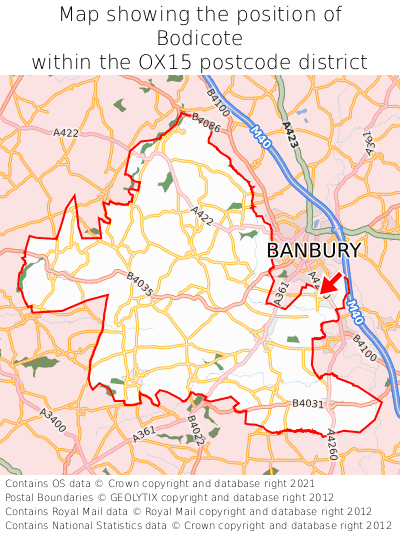 Map showing location of Bodicote within OX15