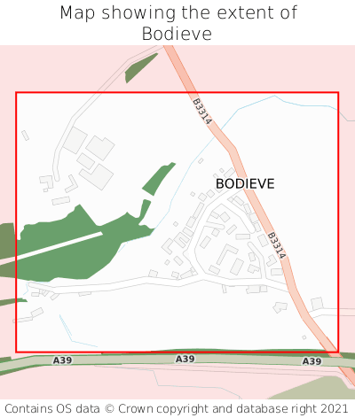 Map showing extent of Bodieve as bounding box
