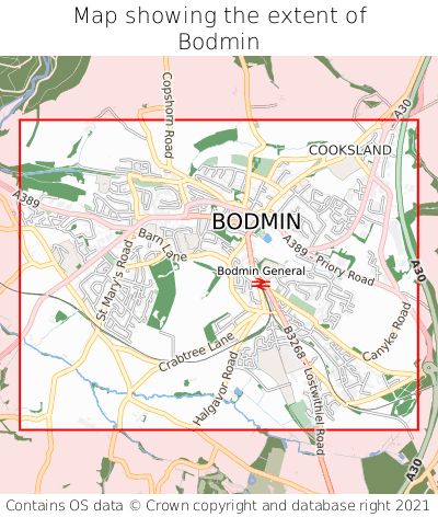 Map showing extent of Bodmin as bounding box